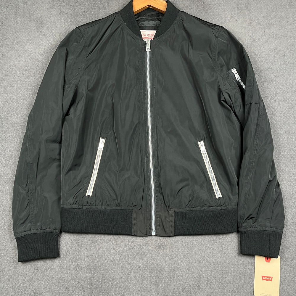 Levis Melanie Newport Bomber Jacket Womens Medium Black Full Zip Utility NEW